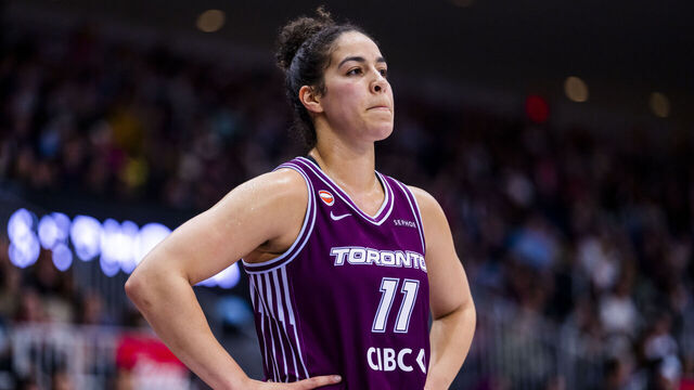 TORONTO, CANADA - APRIL 29: Kia Nurse #11 of the Toronto Tempo looks on during a break in play against the Connecticut Sun during the preseason game at Coca-Cola Coliseum on April 29, 2026 in Toronto, Canada.