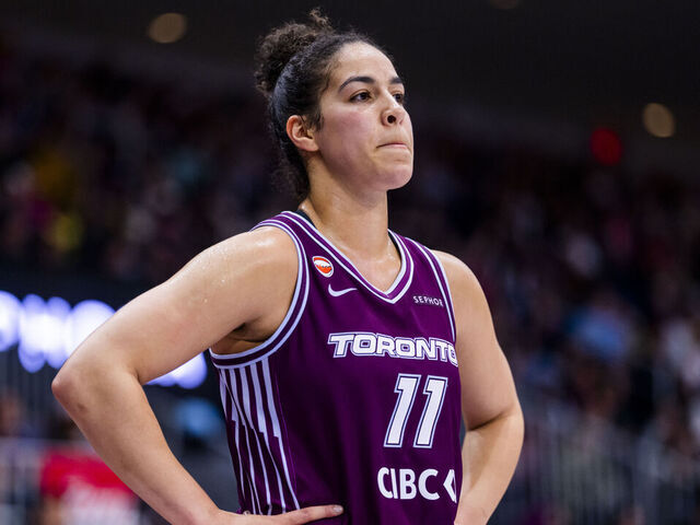 TORONTO, CANADA - APRIL 29: Kia Nurse #11 of the Toronto Tempo looks on during a break in play against the Connecticut Sun during the preseason game at Coca-Cola Coliseum on April 29, 2026 in Toronto, Canada.