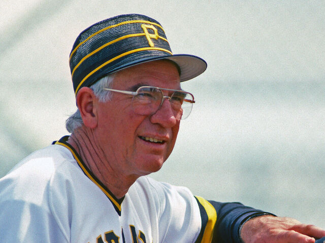 BRADENTON, FL - MARCH 1985: Hitting coach Bob Skinner of the Pittsburgh Pirates watches batting practice during spring training at the Pirates City training complex in March 1985 in Bradenton, Florida.
