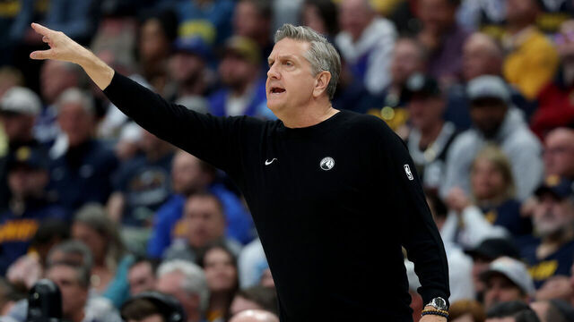 DENVER, COLORADO - APRIL 27: Head coach Chris Finch of the Minnesota Timberwolves gestures during the first quarter against the Denver Nuggets in Game Five of the First Round of the NBA Western Conference Playoffs at Ball Arena on April 27, 2026 in Denver, Colorado.