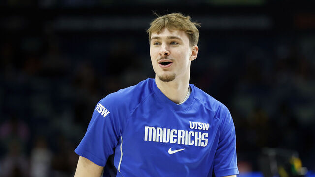 NEW ORLEANS, LOUISIANA - MARCH 16: Cooper Flagg #32 of the Dallas Mavericks warms up prior to a game against the New Orleans Pelicans at Smoothie King Center on March 16, 2026 in New Orleans, Louisiana.