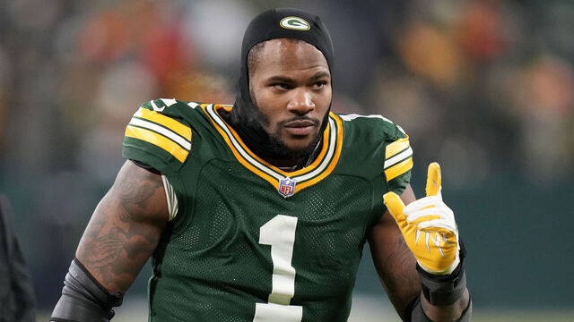 GREEN BAY, WISCONSIN - DECEMBER 07: Micah Parsons #1 of the Green Bay Packers leaves the field after defeating the Chicago Bears 28-21 at Lambeau Field on December 07, 2025 in Green Bay, Wisconsin.