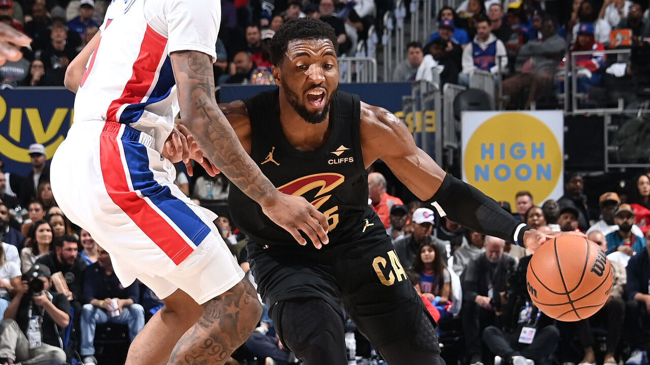 DETROIT, MI - MAY 5: Donovan Mitchell #45 of the Cleveland Cavaliers drives to the basket during the game against the Detroit Pistons during Round Two Game One of the 2026 NBA Playoffs on May 5, 2026 at Little Caesars Arena in Detroit, Michigan. NOTE TO USER: User expressly acknowledges and agrees that, by downloading and/or using this photograph, User is consenting to the terms and conditions of the Getty Images License Agreement. Mandatory Copyright Notice: Copyright 2026 NBAE