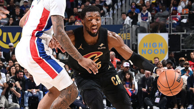 DETROIT, MI - MAY 5: Donovan Mitchell #45 of the Cleveland Cavaliers drives to the basket during the game against the Detroit Pistons during Round Two Game One of the 2026 NBA Playoffs on May 5, 2026 at Little Caesars Arena in Detroit, Michigan. NOTE TO USER: User expressly acknowledges and agrees that, by downloading and/or using this photograph, User is consenting to the terms and conditions of the Getty Images License Agreement. Mandatory Copyright Notice: Copyright 2026 NBAE