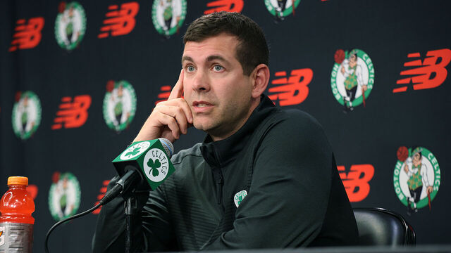 Boston, MA - May 19: Celtics president of basketball operations Brad Stevens discussed Monday the challenges facing the franchise in the offseason at the Auerbach Center on Monday, May 19, 2025.