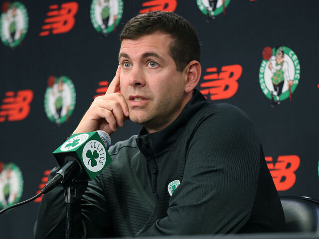 Boston, MA - May 19: Celtics president of basketball operations Brad Stevens discussed Monday the challenges facing the franchise in the offseason at the Auerbach Center on Monday, May 19, 2025.