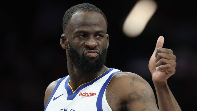 PHOENIX, ARIZONA - APRIL 17: Draymond Green #23 of the Golden State Warriors reacts during the second half of an NBA play-in tournament game at Mortgage Matchup Center on April 17, 2026 in Phoenix, Arizona. The Suns defeated the Warriors 111-96.
