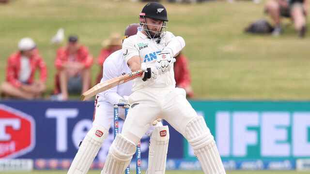 New Zealand's Kane Williamson bats during day four of the 3rd international Test cricket match between New Zealand and West Indies at Bay Oval in Mount Maunganui on December 21, 2025.