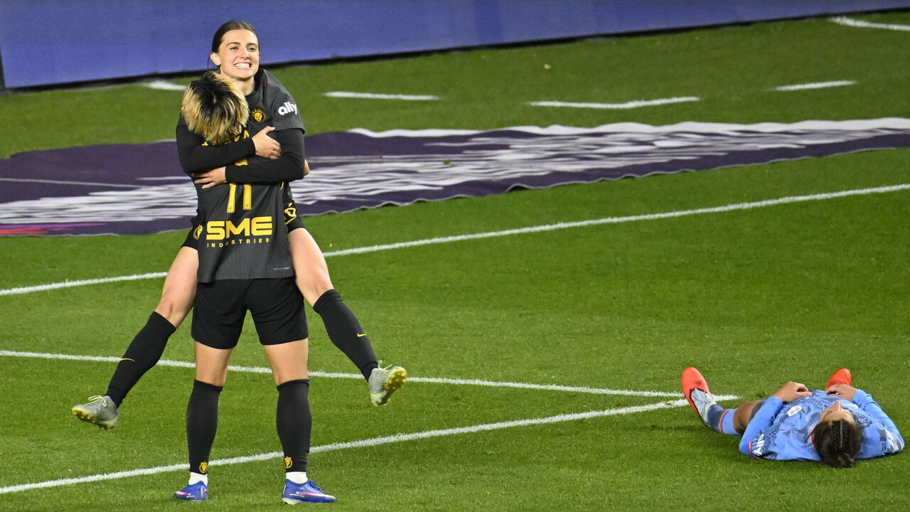 SANDY, UTAH - MAY 06: Courtney Brown #16 of Utah Royals celebrates with teammate Mina Tanaka #11 after scoring the team's second goal during the NWSL match between Utah Royals and Houston Dash at America First Field on May 06, 2026 in Sandy, Utah.