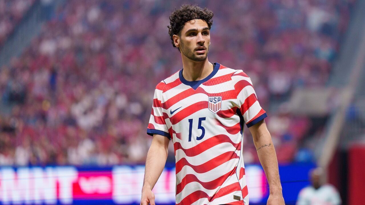 ATLANTA, GEORGIA - MARCH 28: Johnny Cardoso #15 of the United States gets ready for a corner kick during the first half of a game between the United States and Belgium during an international friendly at Mercedes-Benz Stadium on March 28, 2026 in Atlanta, Georgia.
