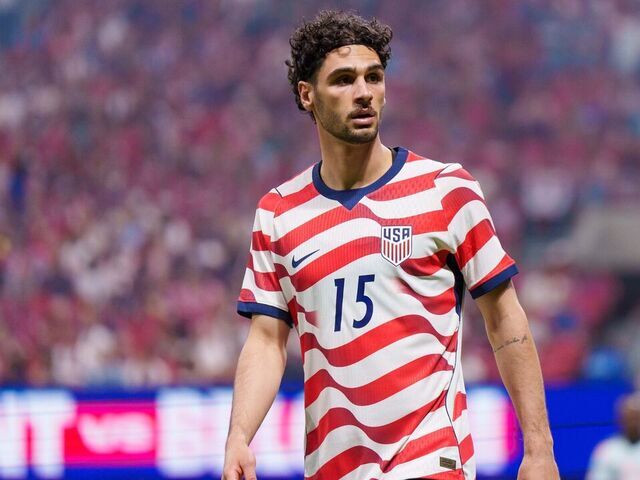ATLANTA, GEORGIA - MARCH 28: Johnny Cardoso #15 of the United States gets ready for a corner kick during the first half of a game between the United States and Belgium during an international friendly at Mercedes-Benz Stadium on March 28, 2026 in Atlanta, Georgia.