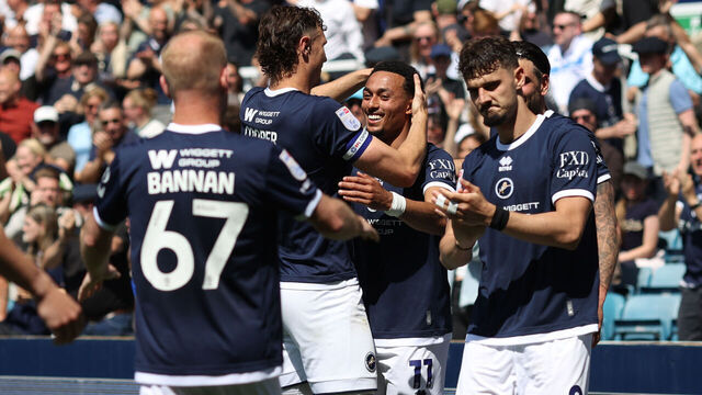 LONDON, ENGLAND - MAY 2: Femi Azeez of Millwall celebrates scoring their 2nd goal during the Sky Bet Championship match between Millwall and Oxford United at The Den on May 2, 2026 in London, United Kingdom.