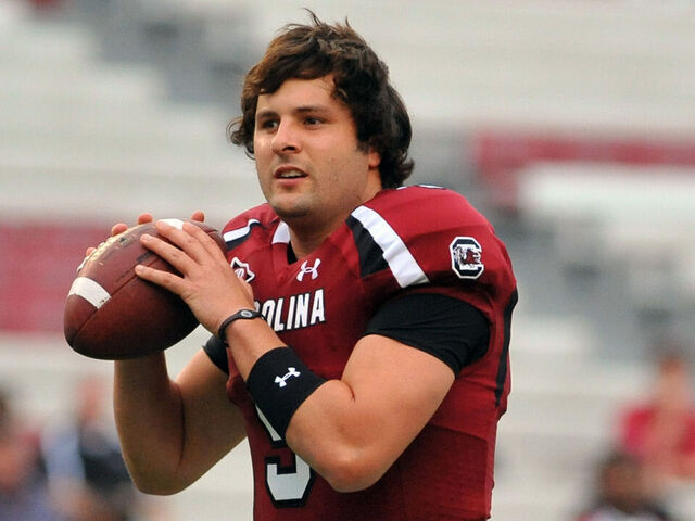 COLUMBIA, SC - SEPTEMBER 17: Quarterback Stephen Garcia #5 of the South Carolina Gamecocks warms up for play against the Navy Midshipmen September 17, 2011 at Williams-Brice Stadium in Columbia, South Carolina.