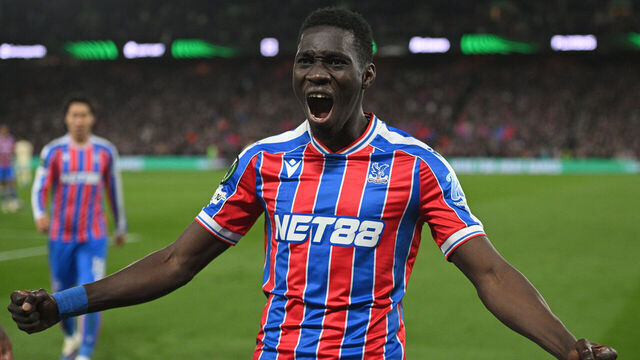 LONDON, ENGLAND - MAY 7: Ismaila Sarr of Crystal Palace celebrates after scoring a goal during the UEFA Europa Conference League match between Crystal Palace FC and FC Shakhtar Donetsk at Selhurst Park on May 7, 2026 in London, England.