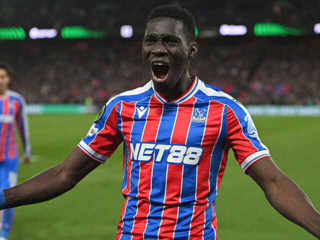 LONDON, ENGLAND - MAY 7: Ismaila Sarr of Crystal Palace celebrates after scoring a goal during the UEFA Europa Conference League match between Crystal Palace FC and FC Shakhtar Donetsk at Selhurst Park on May 7, 2026 in London, England.