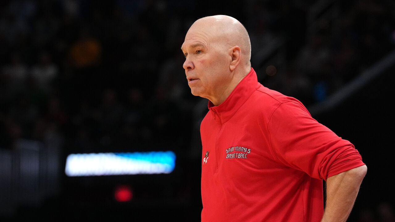 CLEVELAND, OHIO - MARCH 23: Head coach Randy Bennett of the St. Mary's Gaels looks on during the first half of a second-round game of the 2025 NCAA Men's Basketball Tournament against the Alabama Crimson Tide at Rocket Mortgage Fieldhouse on March 23, 2025 in Cleveland, Ohio.
