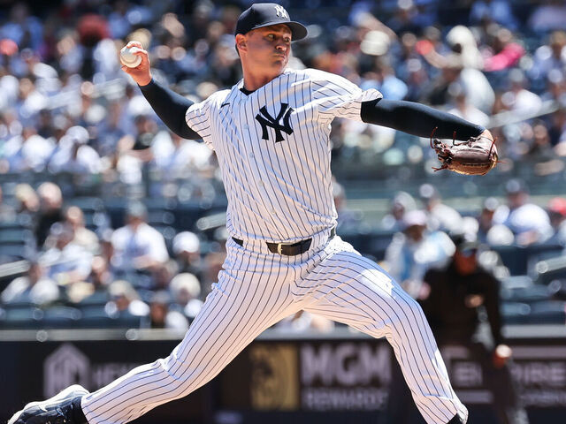 BRONX, NY - MAY 07: Pitcher Brendan Beck #89 of the New York Yankees pitches in his first MLB game during a game between the Texas Rangers and New York Yankees at Yankee Stadium on May 7, 2025 in the Bronx, New York.