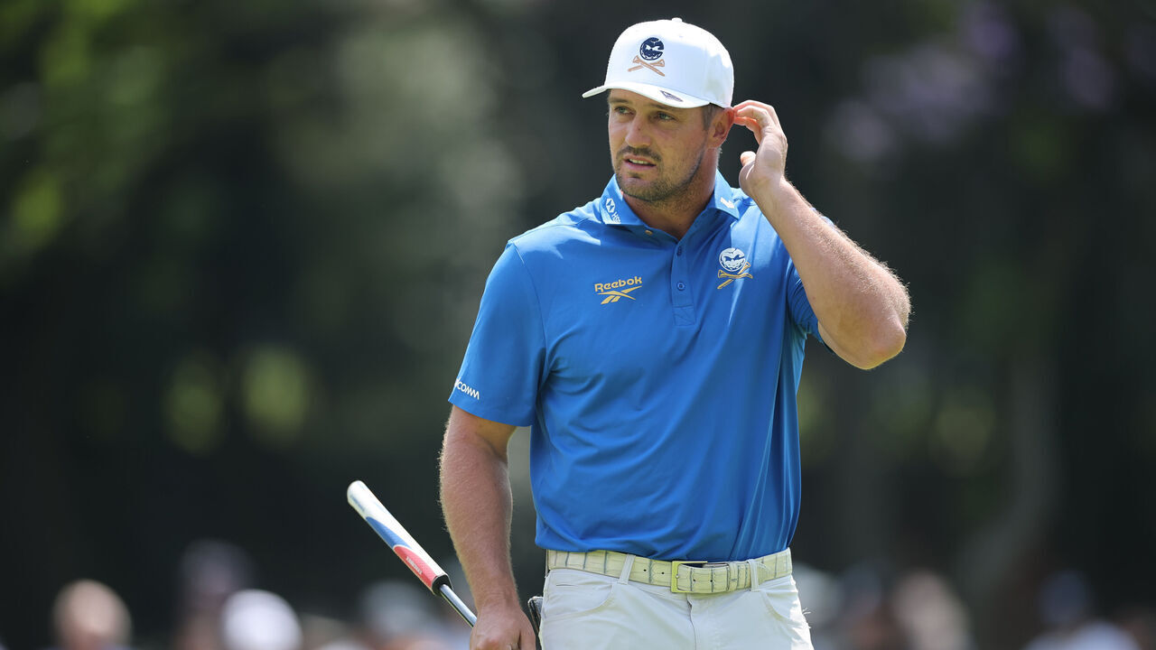 MEXICO CITY, MEXICO - APRIL 16: Bryson DeChambeau of Crushers GC reacts from third green during day one of LIV Golf Mexico City at Club de Golf Chapultepec on April 16, 2026 in Mexico City.