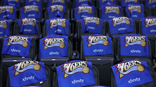 PHILADELPHIA, PENNSYLVANIA - APRIL 30: A detailed view of shirts on fan's seats prior to a game between the Boston Celtics and the Philadelphia 76ers in Game Six of the First Round of the NBA Eastern Conference Playoffs at Xfinity Mobile Arena on April 30, 2026 in Philadelphia, Pennsylvania.