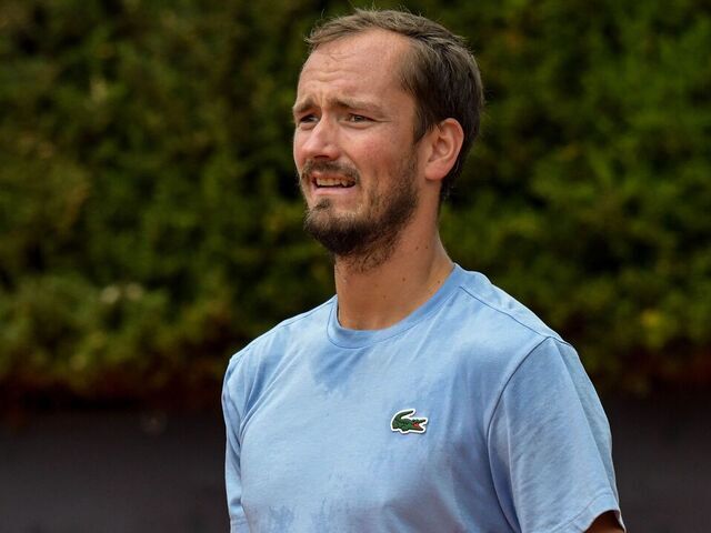 ROME, ITALY - MAY 06: Daniil Medvedev gestures during a training session at the Internazionali BNL D'Italia 2026 at Foro Italico on May 06, 2026 in Rome, Italy.