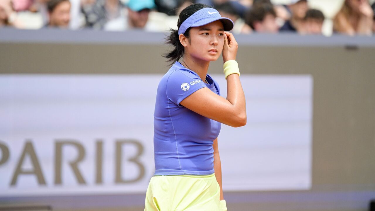 ROME, ITALY - MAY 06: Alexandra Eala of Philippines gestures against Magdalena Frech of Poland in the first round during day two of the Internazionali BNL D'Italia at Foro Italico on May 06, 2026 in Rome, Italy.