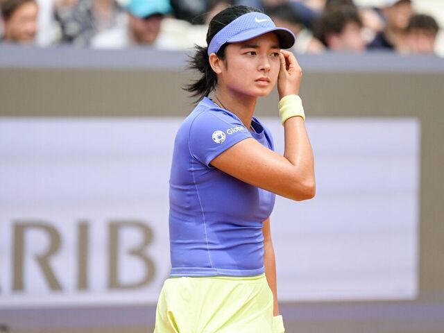 ROME, ITALY - MAY 06: Alexandra Eala of Philippines gestures against Magdalena Frech of Poland in the first round during day two of the Internazionali BNL D'Italia at Foro Italico on May 06, 2026 in Rome, Italy.
