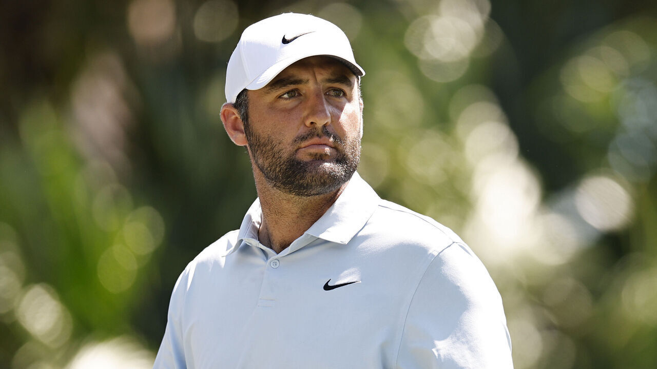 DORAL, FLORIDA - MAY 02: Scottie Scheffler of the United States looks on from the 12th tee during the third round of the Cadillac Championship 2026 at Trump National Doral Miami on May 02, 2026 in Doral, Florida.