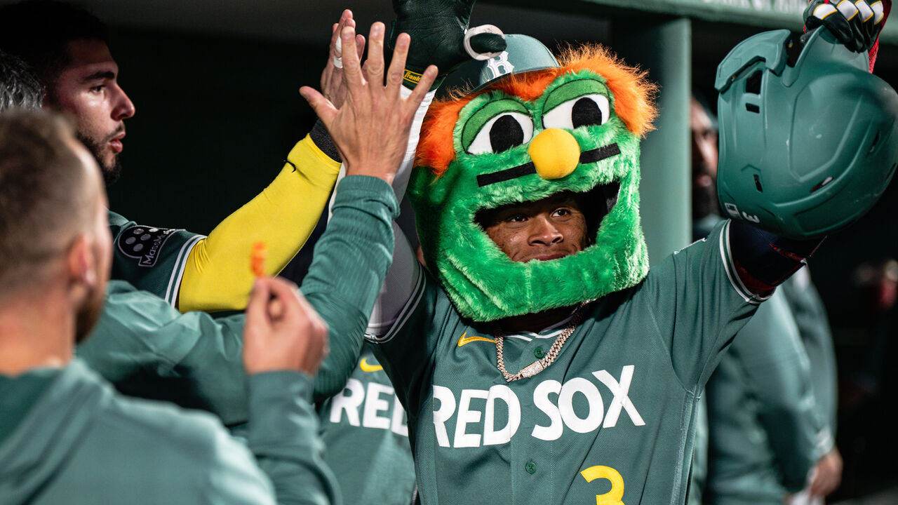BOSTON, MASSACHUSETTS - MAY 08: Ceddanne Rafaela #3 of the Boston Red Sox celebrate his solo home run during the fourth inning against the Tampa Bay Rays at Fenway Park on May 08, 2026 in Boston, Massachusetts.