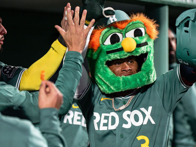 BOSTON, MASSACHUSETTS - MAY 08: Ceddanne Rafaela #3 of the Boston Red Sox celebrate his solo home run during the fourth inning against the Tampa Bay Rays at Fenway Park on May 08, 2026 in Boston, Massachusetts.