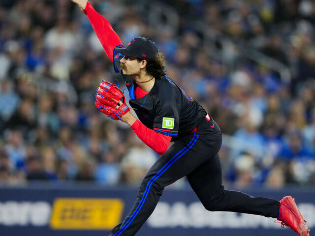 TORONTO, CANADA - MAY 8: Pitcher Dylan Cease #84 of the Toronto Blue Jays pitches against the Los Angeles Angels during the second inning at Rogers Centre on May 8, 2026 in Toronto, Canada.