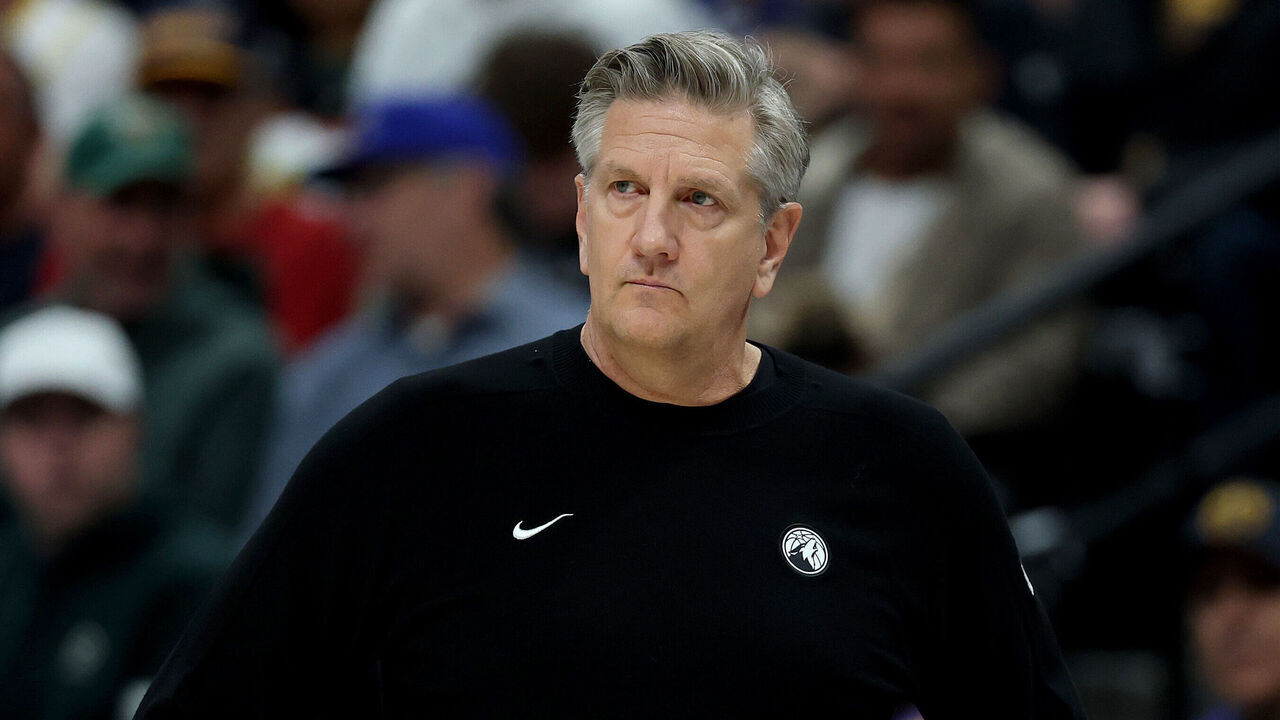 DENVER, COLORADO - APRIL 27: Head coach Chris Finch of the Minnesota Timberwolves looks on during the first quarter against the Denver Nuggets in Game Five of the First Round of the NBA Western Conference Playoffs at Ball Arena on April 27, 2026 in Denver, Colorado.