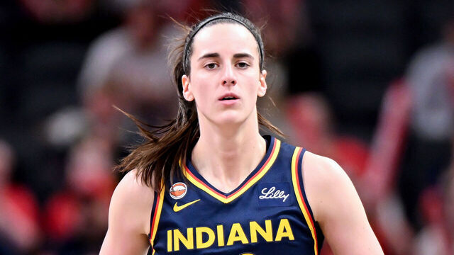 INDIANAPOLIS, INDIANA - MAY 02: Caitlin Clark #22 of the Indiana Fever reacts against the Nigeria National Team during the first half at Gainbridge Fieldhouse on May 02, 2026 in Indianapolis, Indiana.