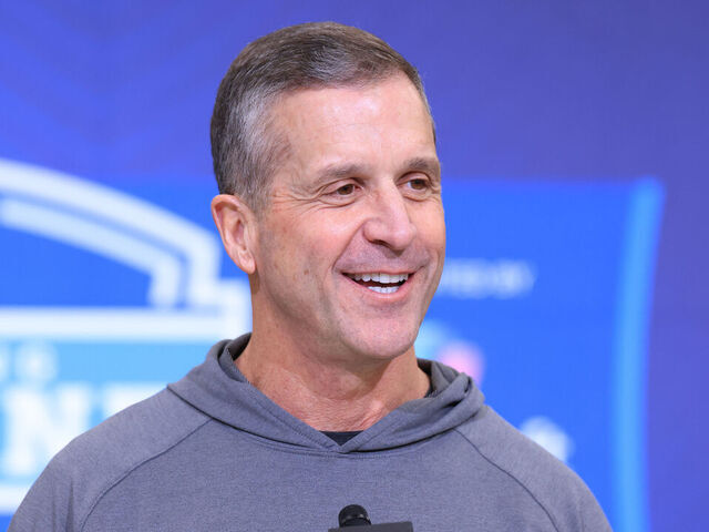 INDIANAPOLIS, INDIANA - FEBRUARY 24: Head coach John Harbaugh of the New York Giants speaks to the media during the 2026 NFL Scouting Combine at Lucas Oil Stadium on February 24, 2026 in Indianapolis, Indiana.