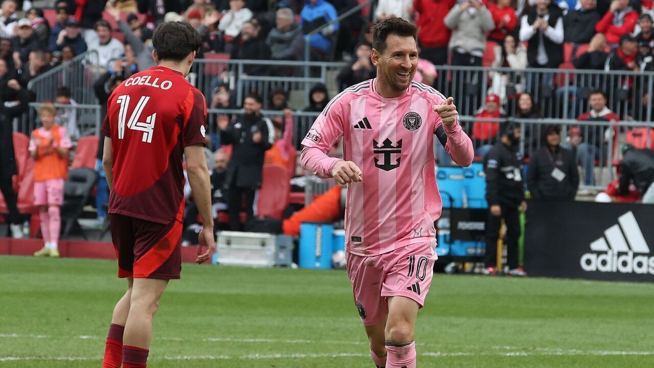 TORONTO, ON- MAY 9 - Lionel Messi #10 of the Inter Miami CF celebrates after scoring as the Toronto FC play Inter Miami CF at BMO Field in Toronto. May 9, 2026. Steve Russell/Toronto Star (Steve Russell/Toronto Star via Getty Images)