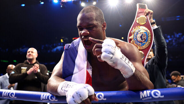 MANCHESTER, ENGLAND - MAY 09: Daniel Dubois celebrates victory following the WBO World Heavyweight Title fight between Fabio Wardley and Daniel Dubois as part of the Wardley v Dubois Don't Blink fight card at Co-op Live on May 09, 2026 in Manchester, England.