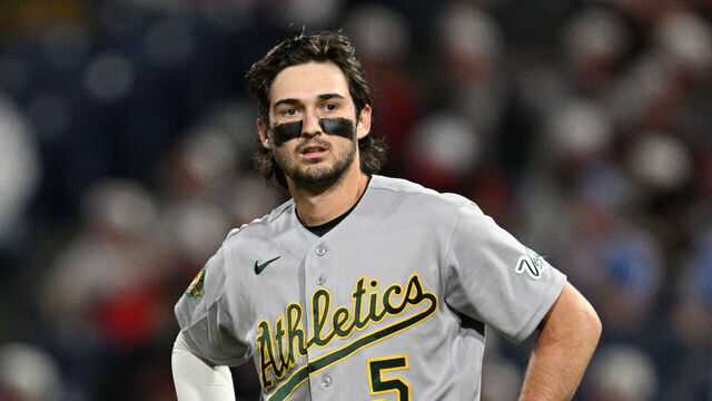 PHILADELPHIA, PA - MAY 07: Athletics shortstop Jacob Wilson #5 is shown during the game between the Philadelphia Phillies and the Athletics on May 7th, 2026 at Citizens Bank Park in Philadelphia, PA.