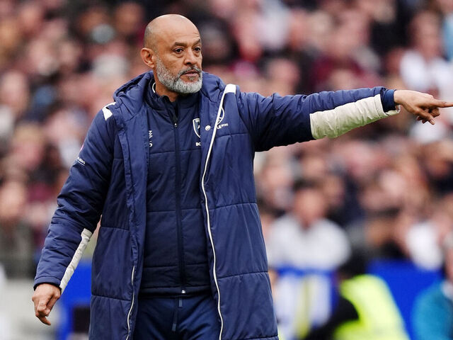 West Ham United manager Nuno Espirito Santo gestures on the touchline during the Premier League match at London Stadium, London. Picture date: Sunday May 10, 2026.