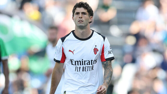SASSUOLO, ITALY - MAY 03: Cristian Pulisic of AC Milan in action during the Serie A match between US Sassuolo Calcio and AC Milan at Mapei Stadium Citta del Tricolore on May 03, 2026 in Sassuolo, Italy.