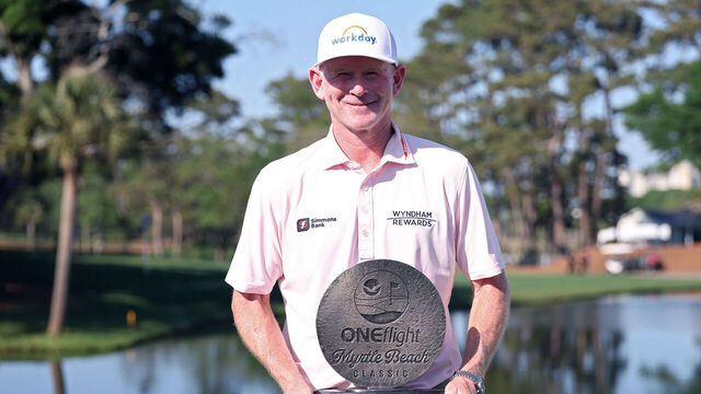 MYRTLE BEACH, SOUTH CAROLINA - MAY 10: Brandt Snedeker of the United States poses with the winner's trophy after winning the ONEflight Myrtle Beach Classic 2026 at Dunes Golf & Beach Club on May 10, 2026 in Myrtle Beach, South Carolina.