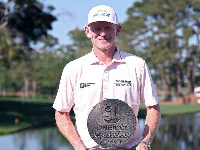 MYRTLE BEACH, SOUTH CAROLINA - MAY 10: Brandt Snedeker of the United States poses with the winner's trophy after winning the ONEflight Myrtle Beach Classic 2026 at Dunes Golf & Beach Club on May 10, 2026 in Myrtle Beach, South Carolina.