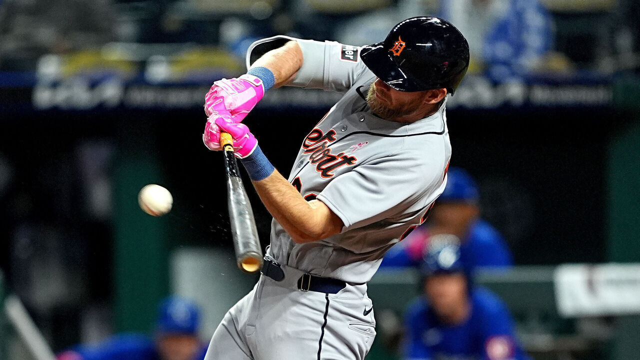 KANSAS CITY, MO - MAY 10: Gage Workman #99 of the Detroit Tigers bats during the game between the Detroit Tigers and the Kansas City Royals at Kauffman Stadium on Sunday, May 10, 2026 in Kansas City, Missouri.