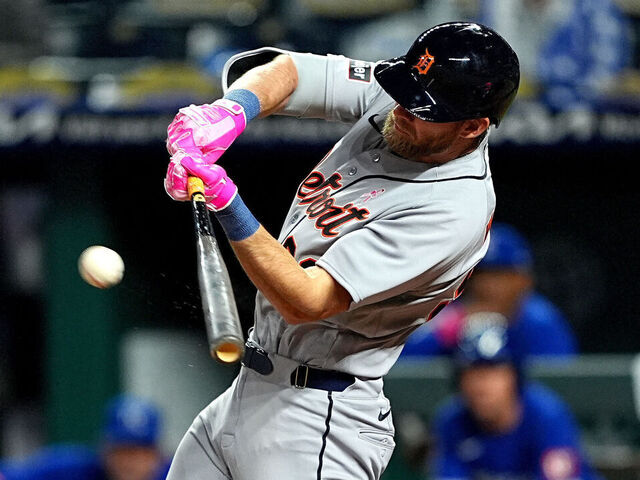 KANSAS CITY, MO - MAY 10: Gage Workman #99 of the Detroit Tigers bats during the game between the Detroit Tigers and the Kansas City Royals at Kauffman Stadium on Sunday, May 10, 2026 in Kansas City, Missouri.