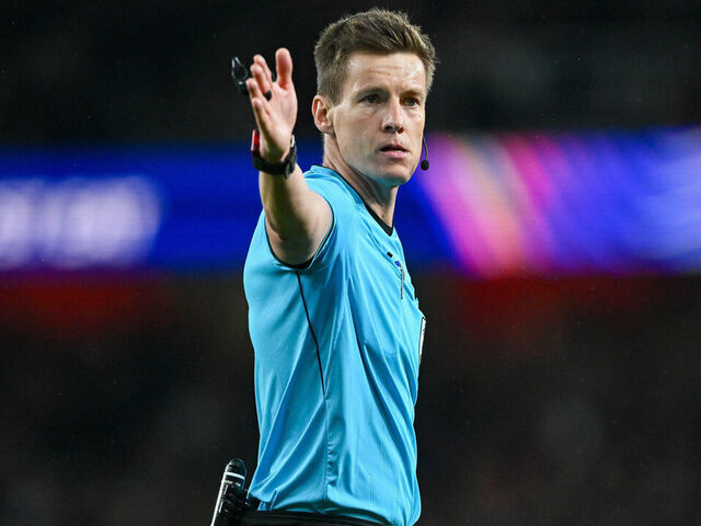 London, United Kingdom - May 5: Referee Daniel Siebert gestures during the UEFA Champions League 2025/26 Semi Final Second Leg match between Arsenal FC and Atletico de Madrid at Arsenal Stadium on May 5, 2026 in London, England.