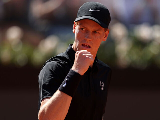ROME, ITALY - MAY 11: Jannik Sinner of Italy celebrates a point against Alexei Popyrin of Australia during the Men's Singles Round of 32 match on Day Seven of the Internazionali BNL D'Italia 2026 at Foro Italico on May 11, 2026 in Rome, Italy.