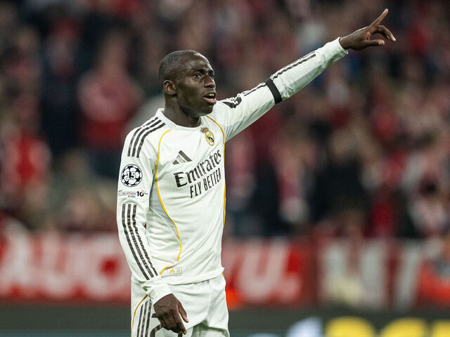 MUNICH, GERMANY - APRIL 15: Ferland Mendy of Real looks on during the UEFA Champions League 2025/26 Quarter-Final Second Leg match between FC Bayern München and Real Madrid CF at Football Arena Munich on April 15, 2026 in Munich, Germany.