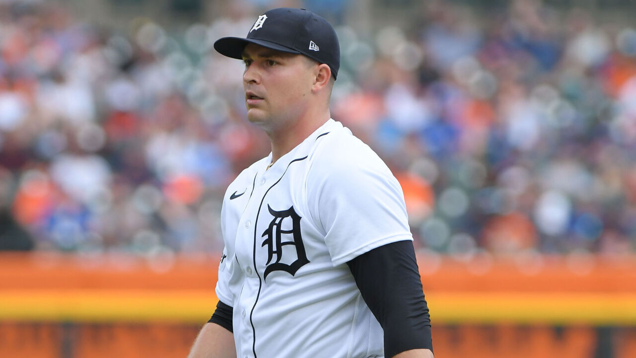 DETROIT, MI - JULY 09: Tarik Skubal #29 of the Detroit Tigers looks on during the game against the Toronto Blue Jays at Comerica Park on July 9, 2023 in Detroit, Michigan. The Blue Jays defeated the Tigers 4-3 in 10 innings.