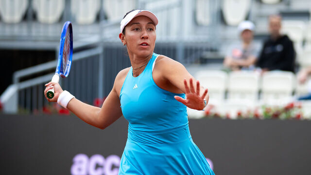 ROME, ITALY - MAY 10: Jessica Pegula of the United States in action against Rebeka Masarova of Switzerland in the third round on Day Six of the Internazionali BNL D'Italia at Foro Italico on May 10, 2026 in Rome, Italy