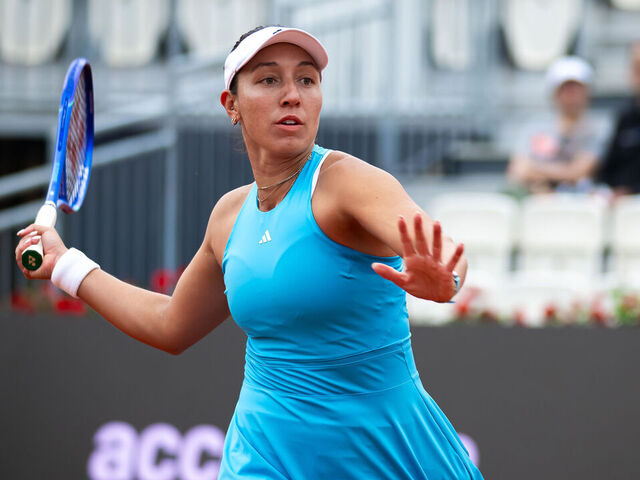ROME, ITALY - MAY 10: Jessica Pegula of the United States in action against Rebeka Masarova of Switzerland in the third round on Day Six of the Internazionali BNL D'Italia at Foro Italico on May 10, 2026 in Rome, Italy