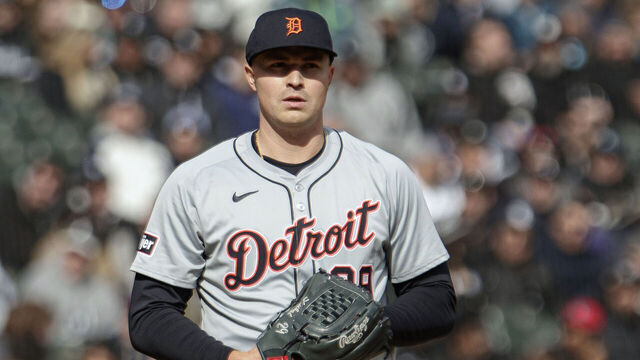 CHICAGO, IL - MARCH 28: Tarik Skubal #29 of the Detroit Tigers looks on during the game between the Detroit Tigers and the Chicago White Sox at Guaranteed Rate Field on Thursday, March 28, 2024 in Chicago, Illinois.