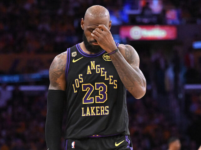 Los Angeles, CA - May 11:Lakers LeBron James (23) reacts to a Laker turnover during second quarter action in game 4 of the NBA West semifinals at Crypto.com Arena on Monday, May 11, 2026.